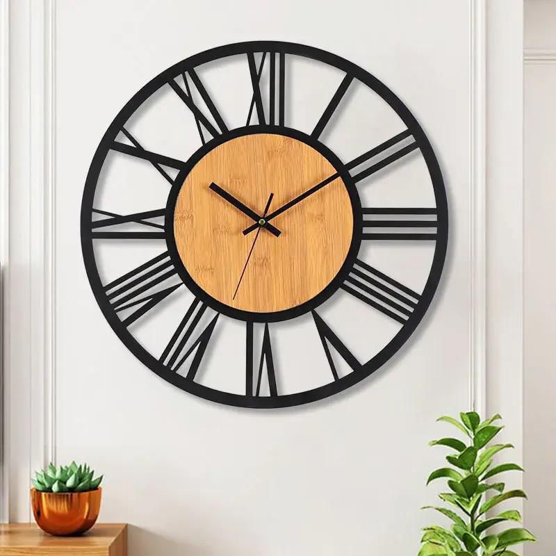 Antique Wall Clock With Bamboo Detail (Metallic Big Size 40 cm )