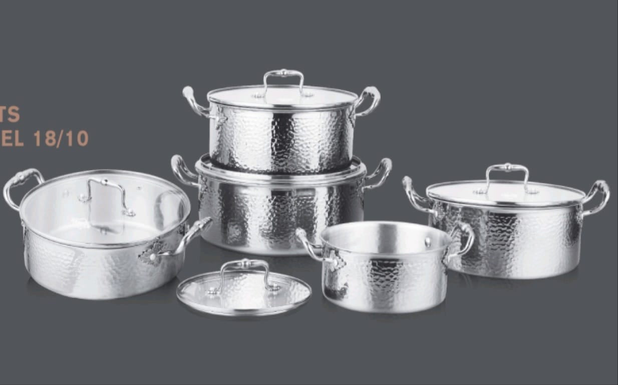 10PCS Stainless Steel Cookware Set with Hammered Patterned Design