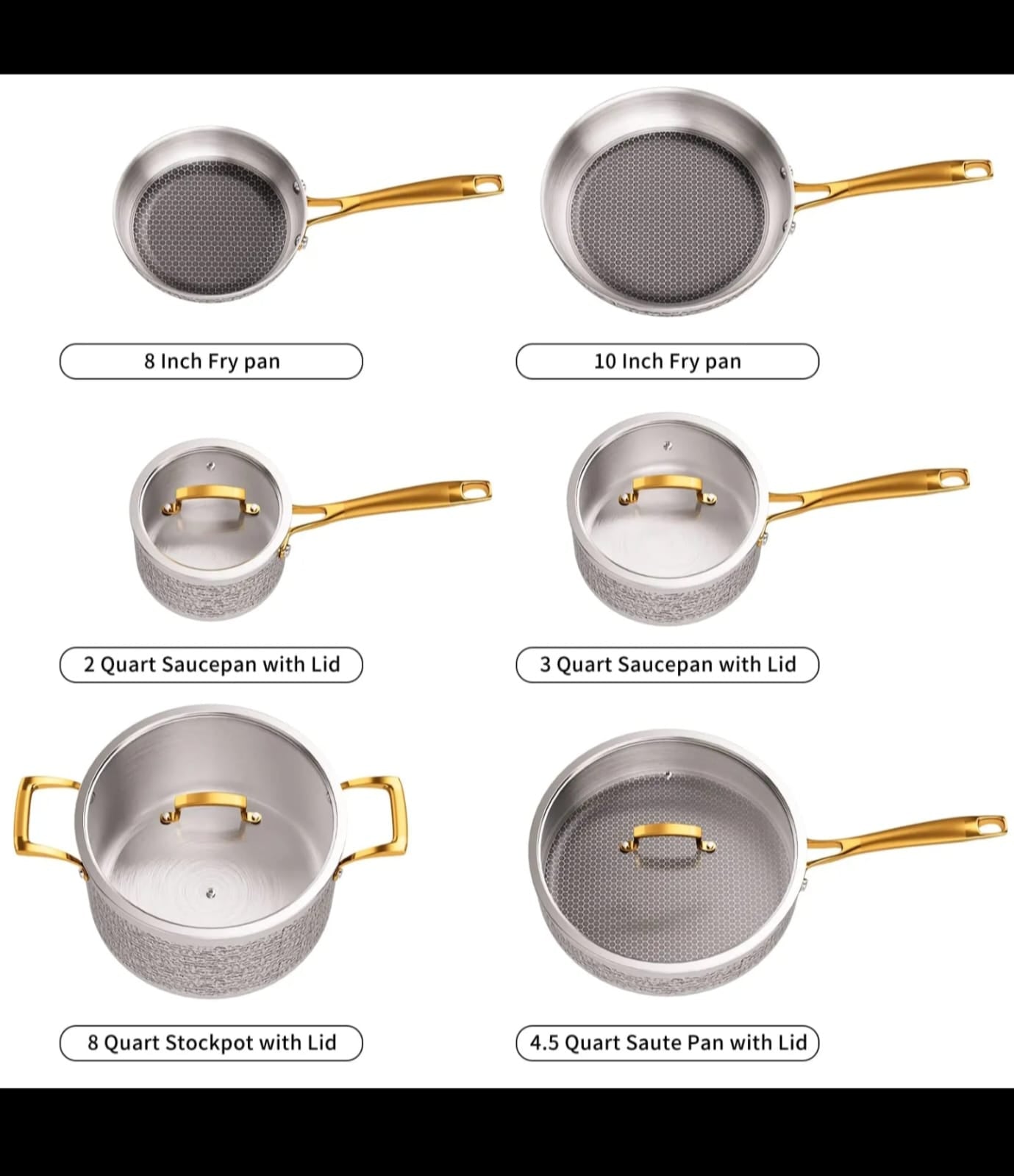 10 PCS Cookware Set with Hammered Patterned Design