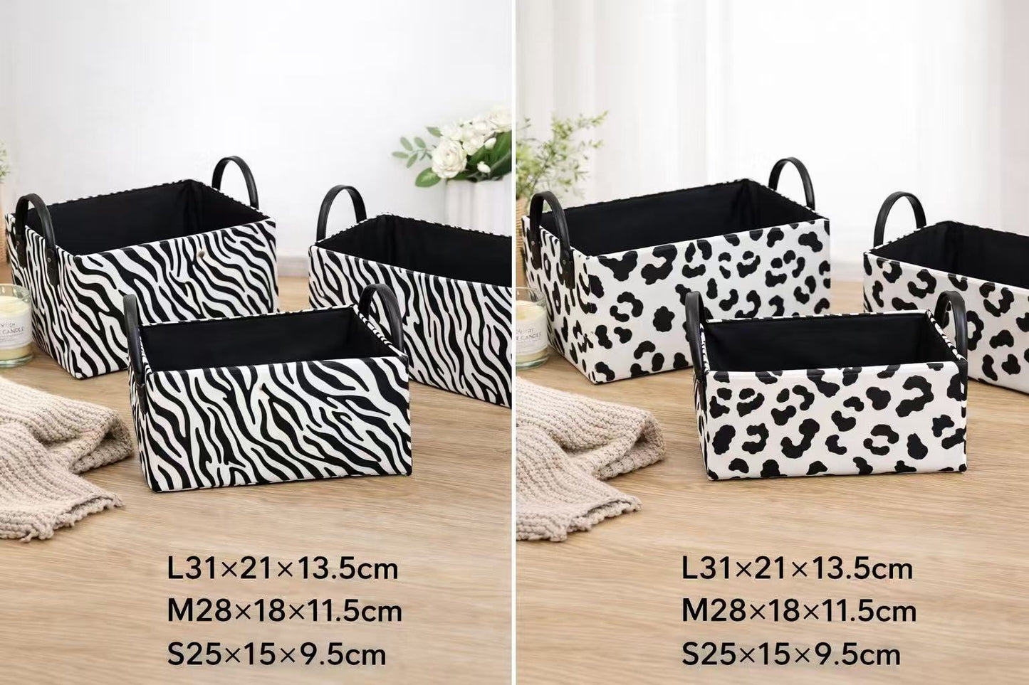 3-Piece Stylish Cow Print Storage Baskets