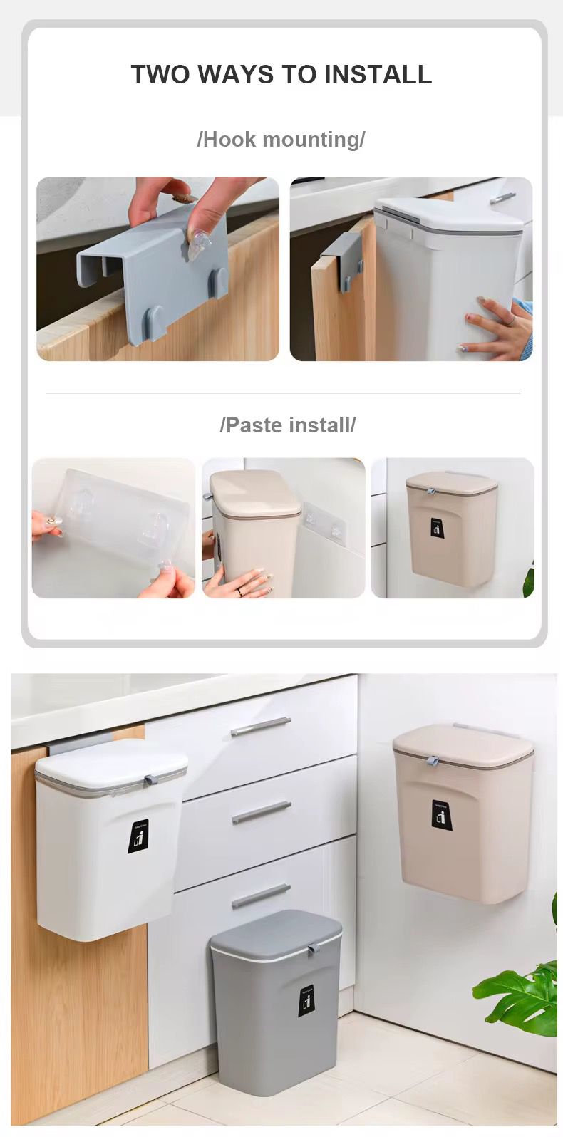 Kitchen Wall Mounted Trash Can with Lid
