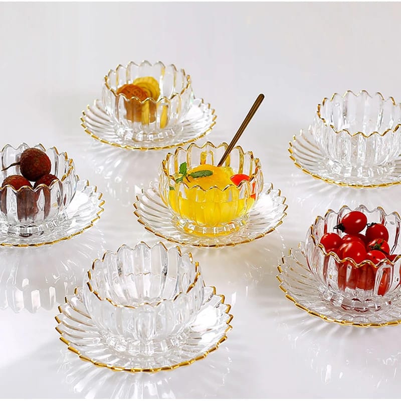 European-Style Glass Serving Bowl – Flower Design