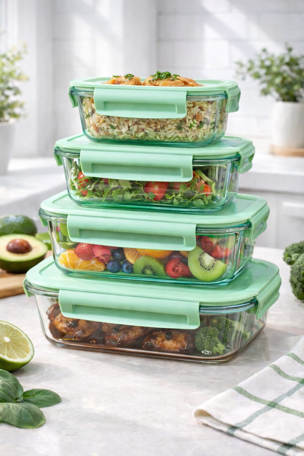4 Pcs Glass Food Container Set