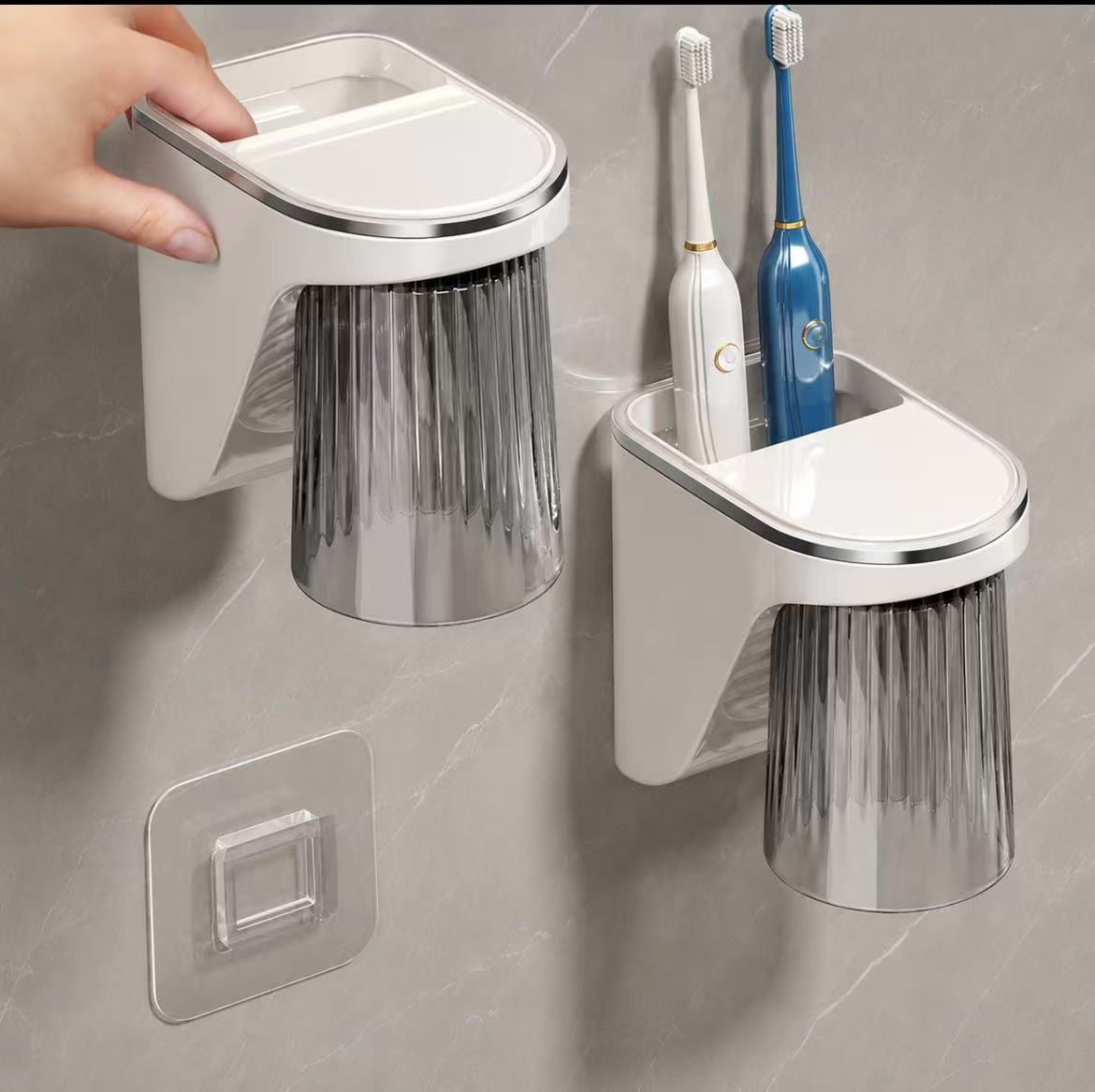 1pc Wall-Mounted Magnetic Toothbrush Holder with Cup
