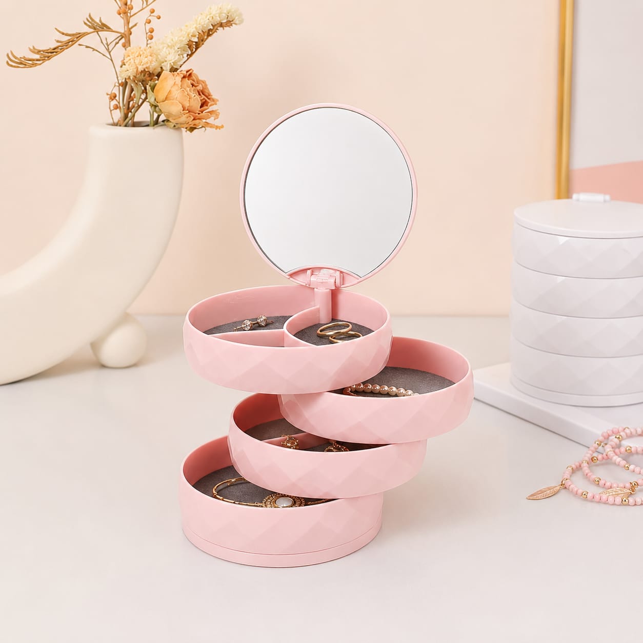1pc Diamond Pattern Rotating Makeup Organizer