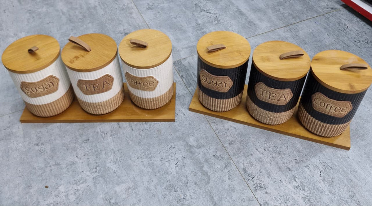 3pc Rustic Ceramic Canister Set