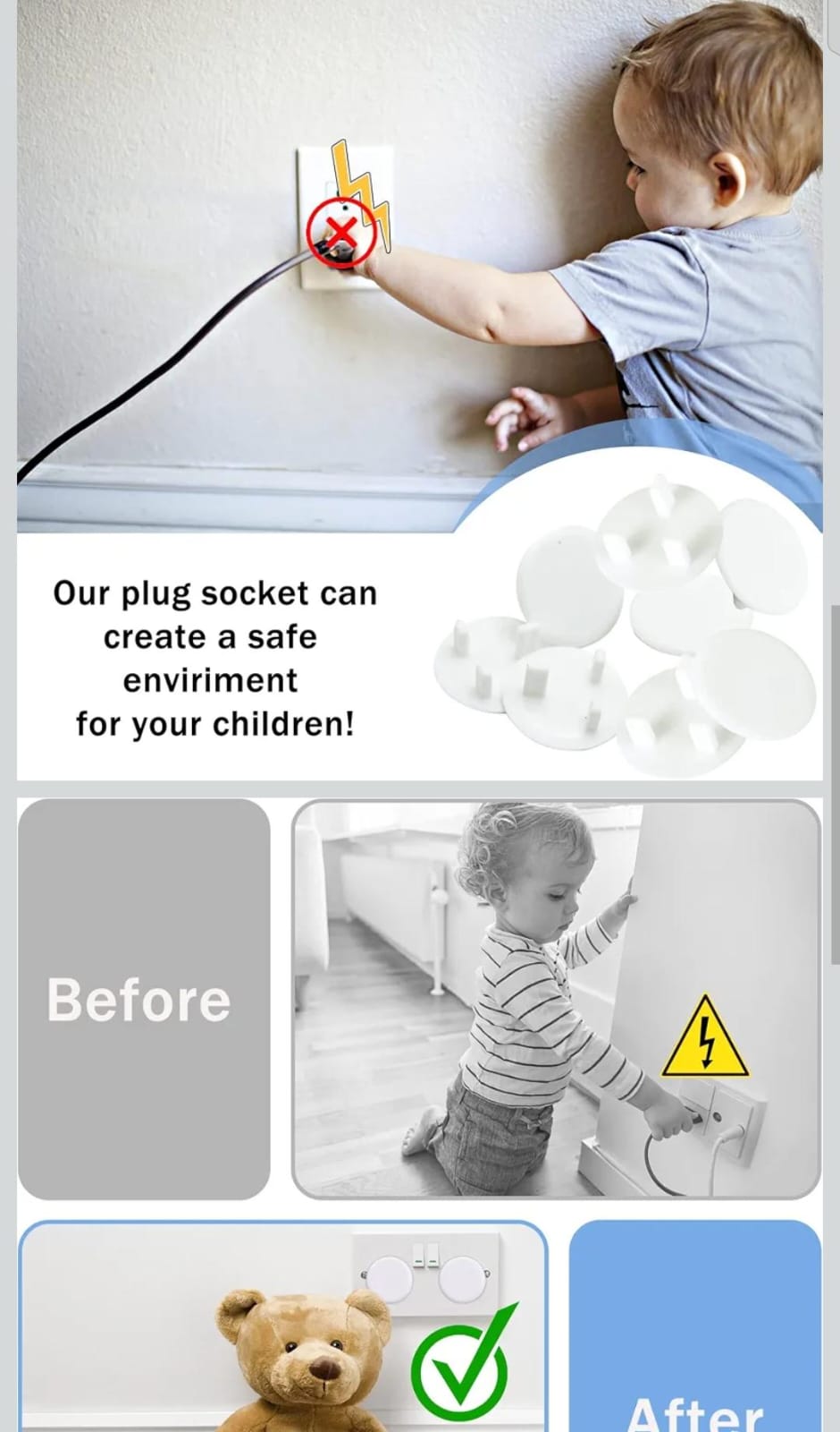 Wendergo Plug Socket Covers UK White Baby Safety Socket Covers