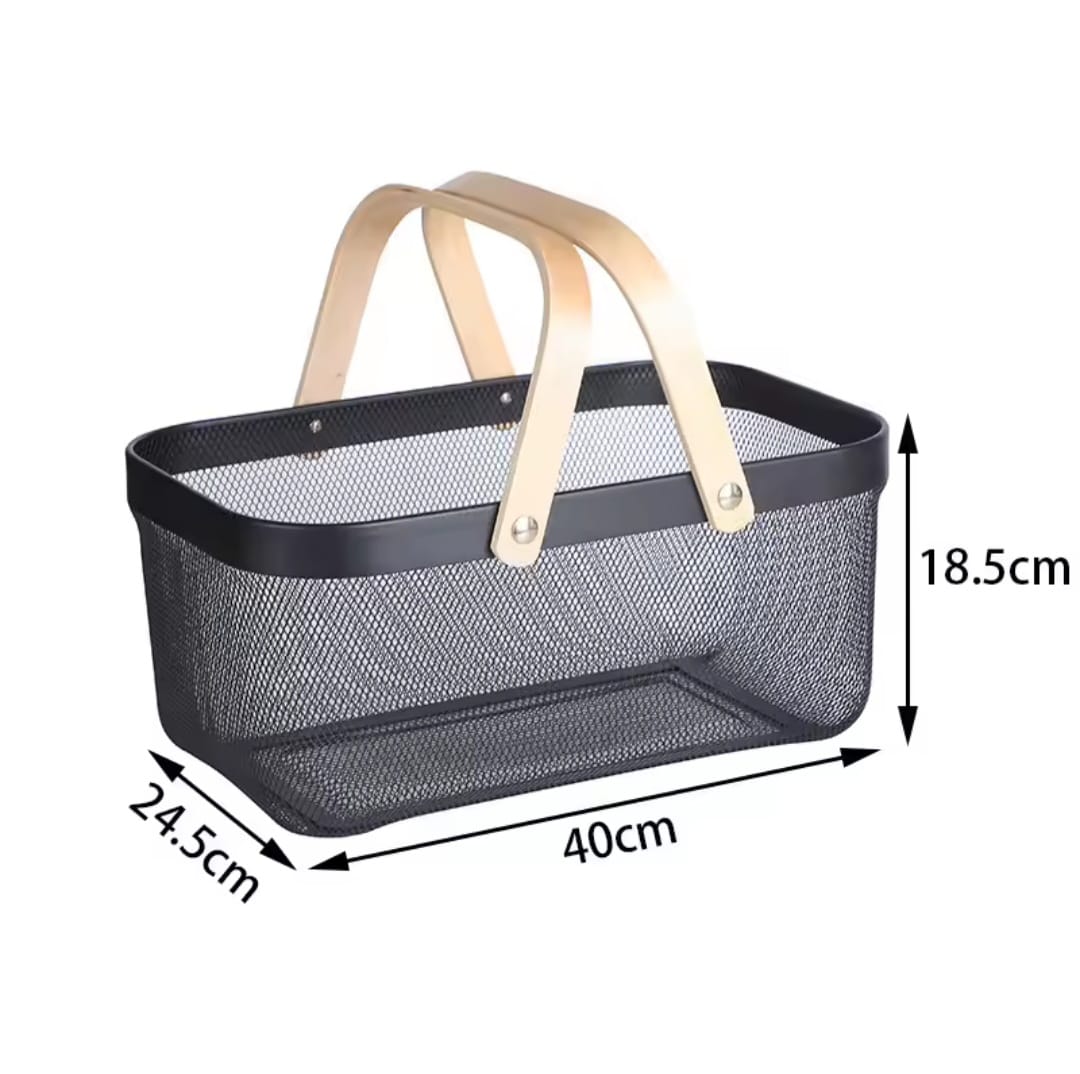 Large mesh plastic baskets with wooden handle