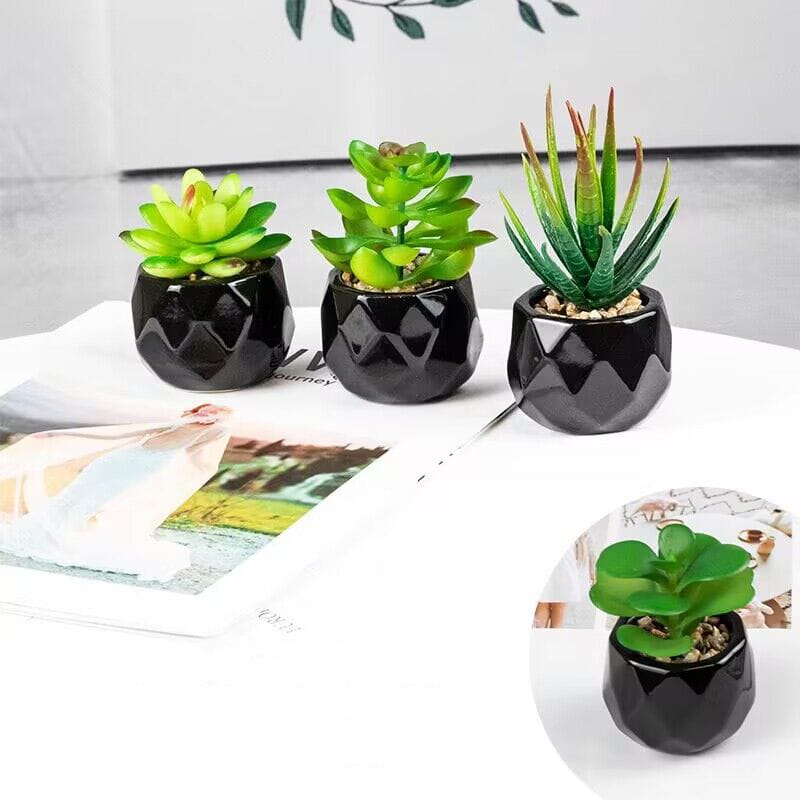 Artificial Succulent Bonsai Plants With Pottery Pot For Room Decoration Office Table Home Garden Decor