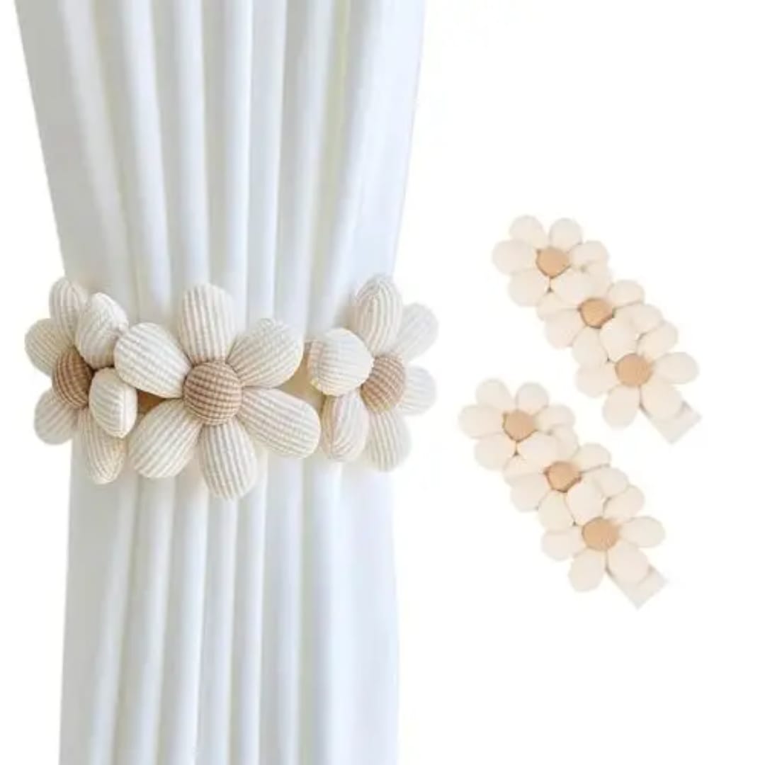 Flower Drapes Tiebacks Handwoven Fabric Flower Shape Drape Tiebacks Flexible Decorative Multifunctional Drape Fasteners