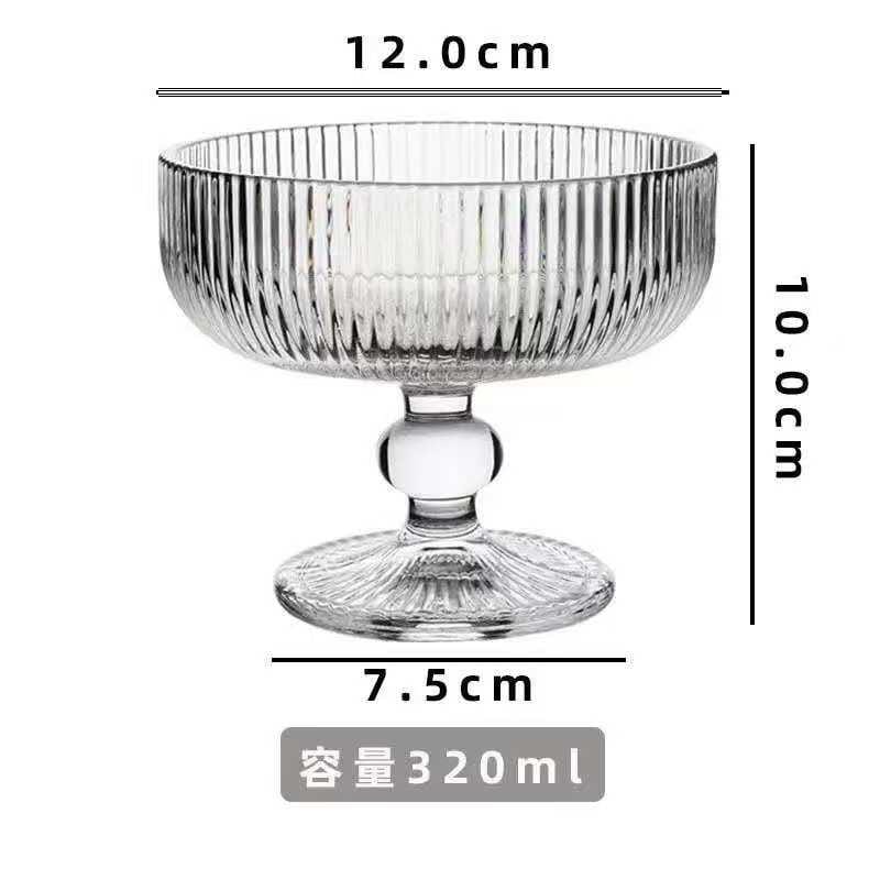 6 pc high borosilicate ribbed dessert/ice cream glasses/goblet