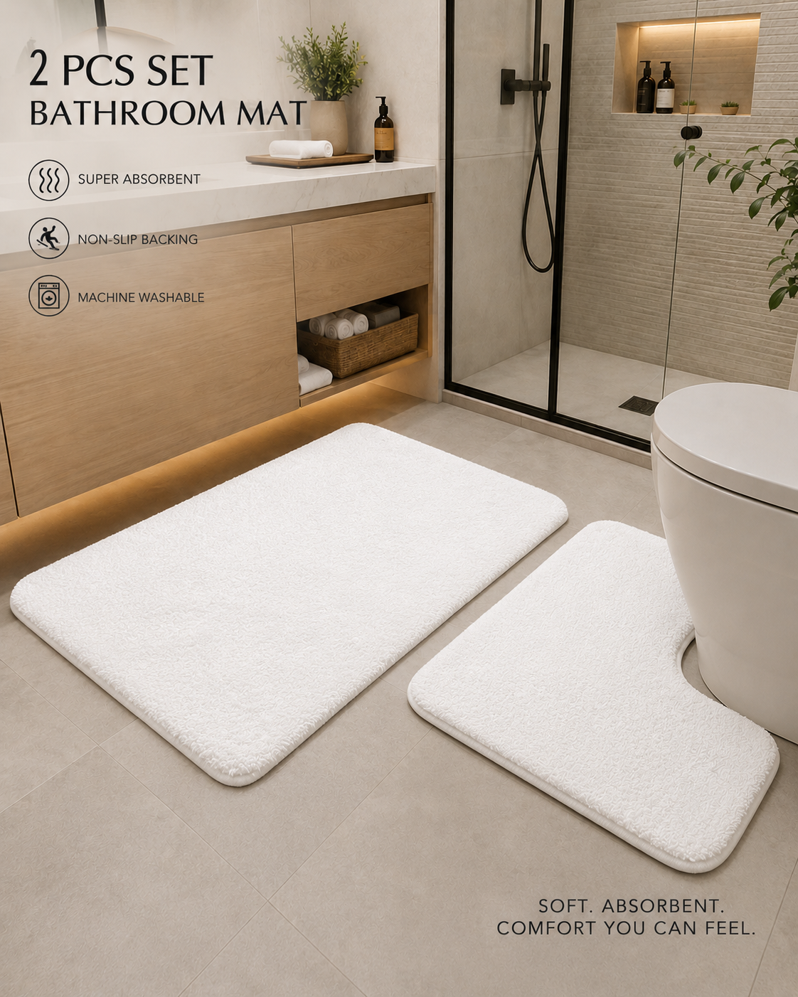 2 pcs Set Bathroom Mat