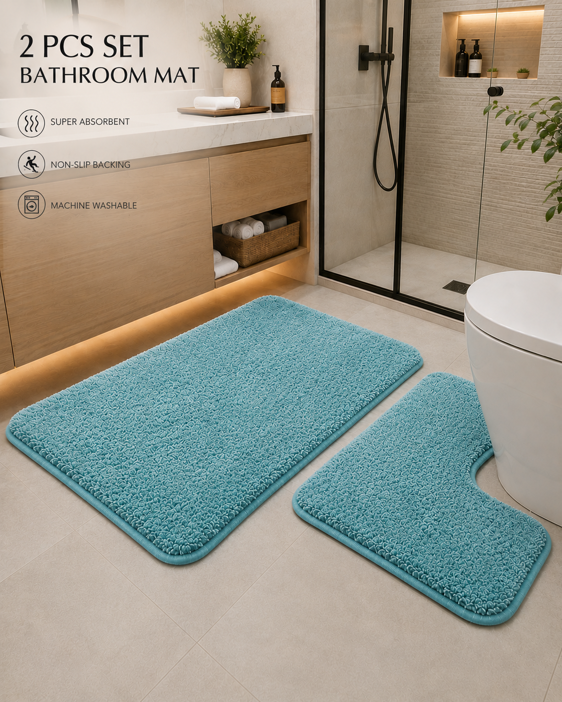 2 pcs Set Bathroom Mat