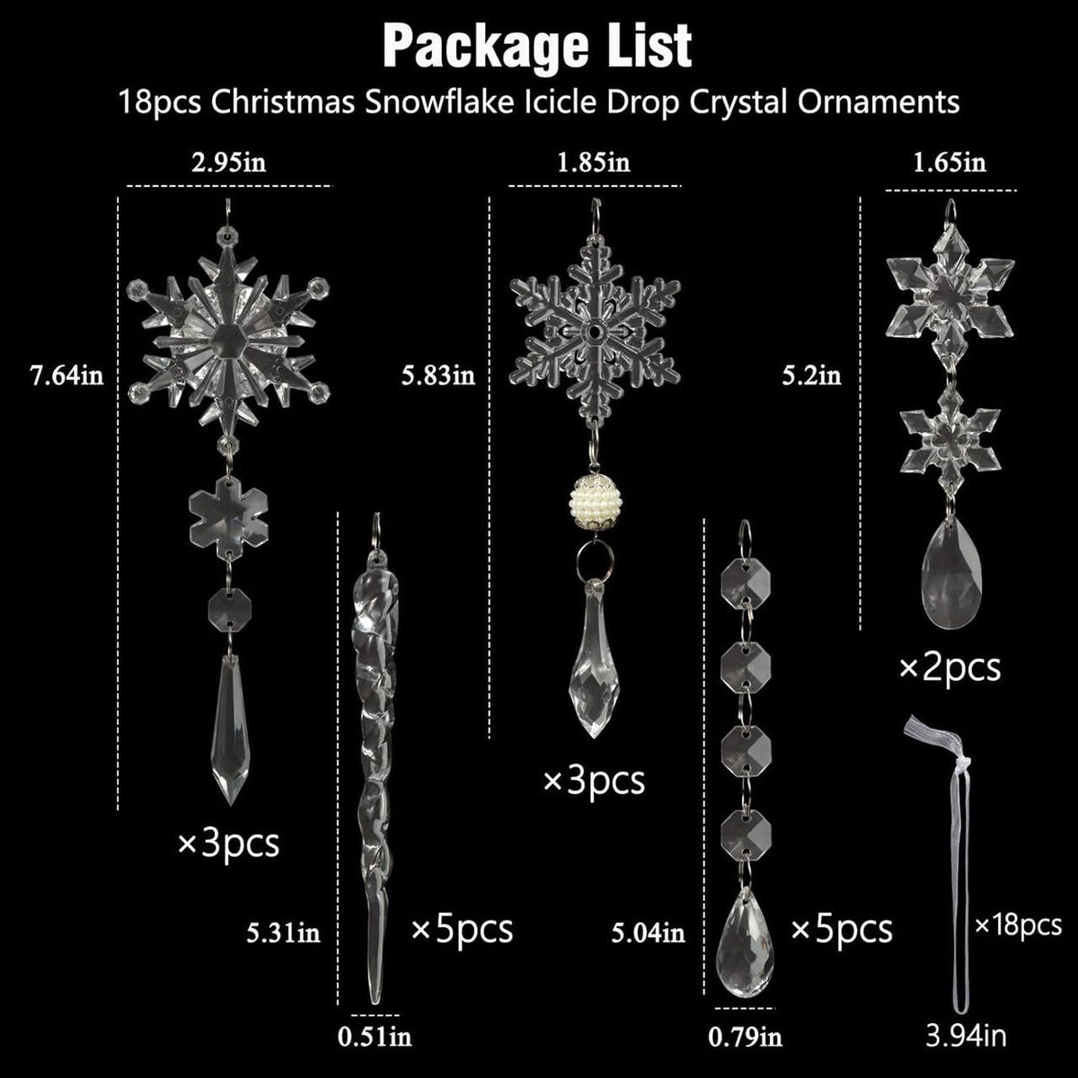 Transparent Christmas Tree Ornaments / Crystal Pendant-18pcs
