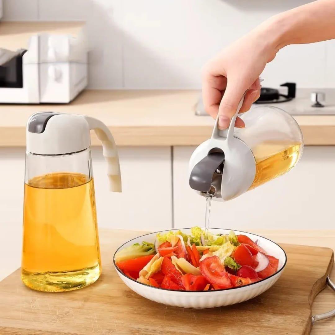 630 ml glass kitchen oil bottle with automatic opening /closing leakproof lid.