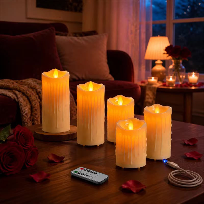 5 pcs set Dripping Wax Look LED Candles