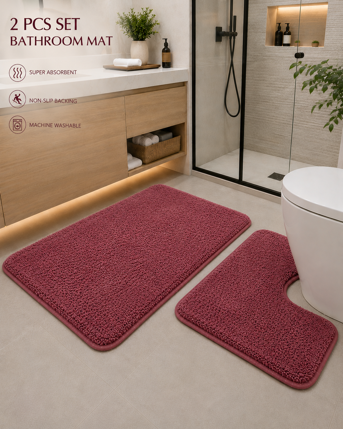 2 pcs Set Bathroom Mat