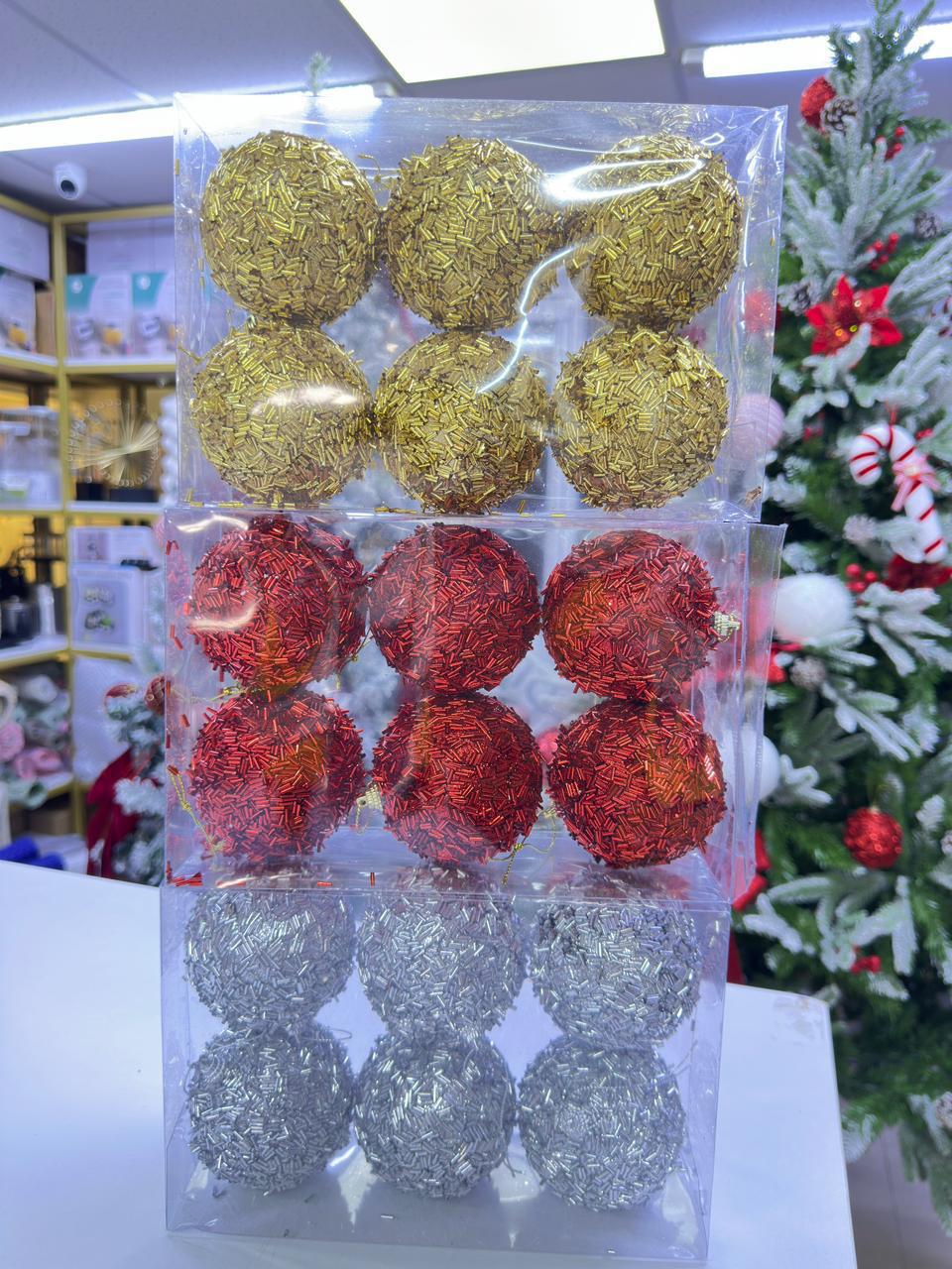 8cm glitter ornaments/ Christmas ball (6 pcs)