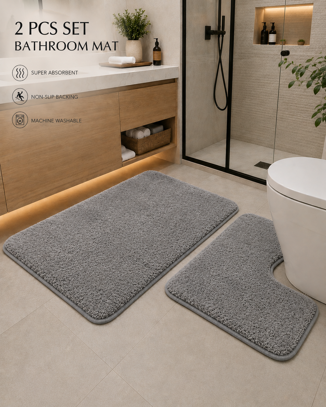 2 pcs Set Bathroom Mat
