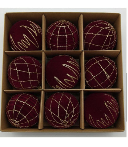 9 pcs set velvet maroon ornaments/ Christmas balls