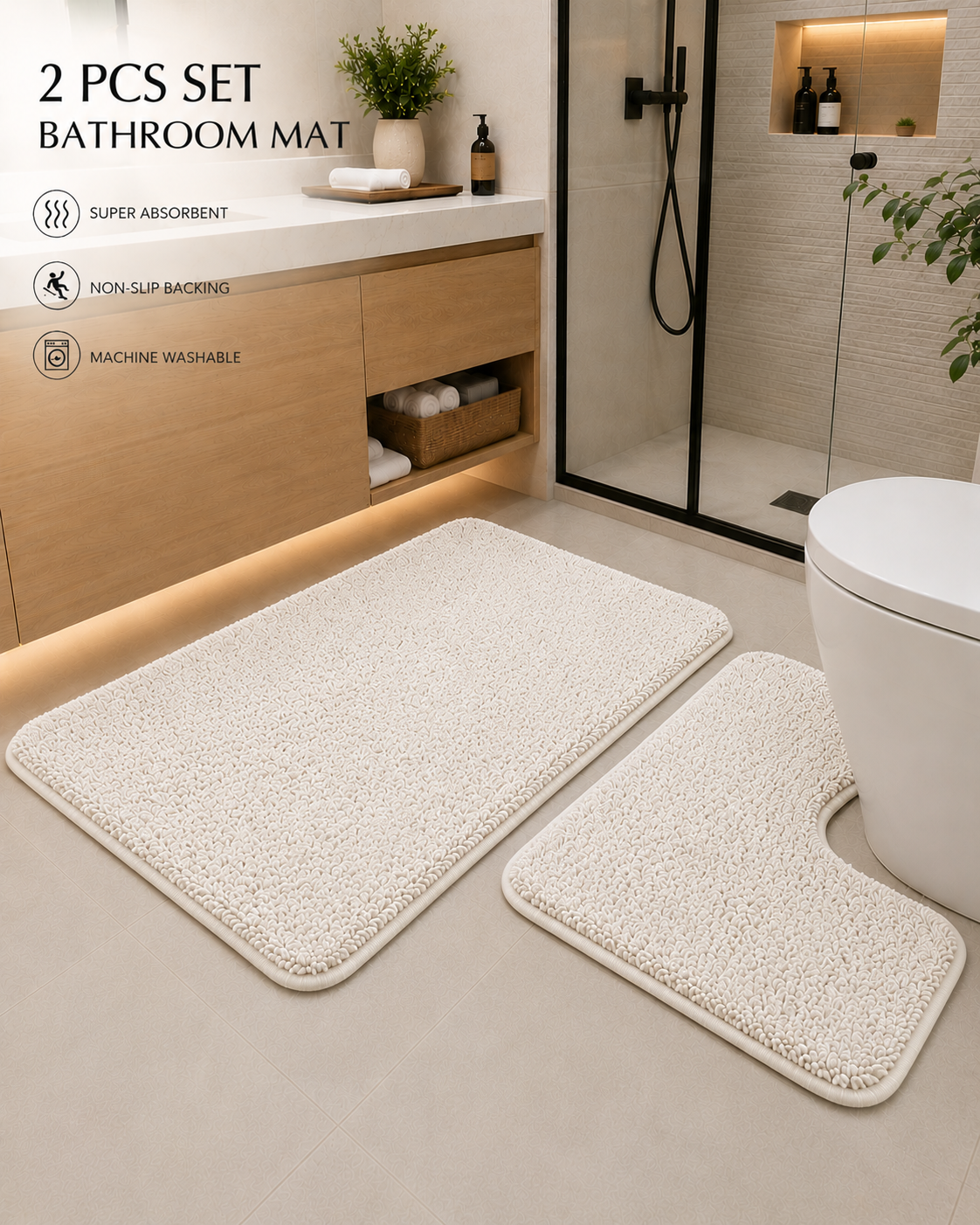 2 pcs Set Bathroom Mat
