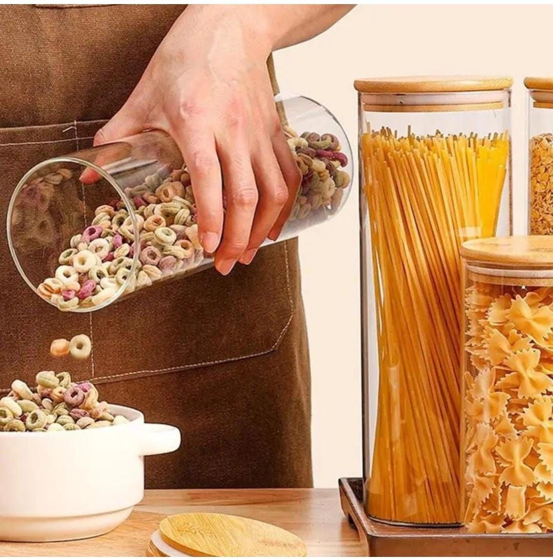 Glass spaghetti/cereal jar with airtight Bamboo lid