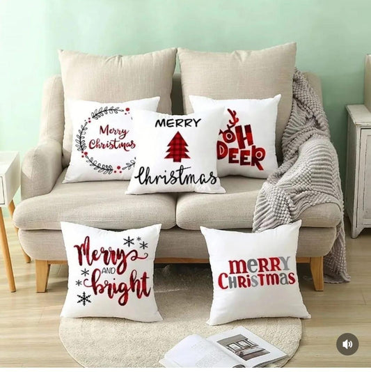 5pc Set Christmas Themed Pillow Covers