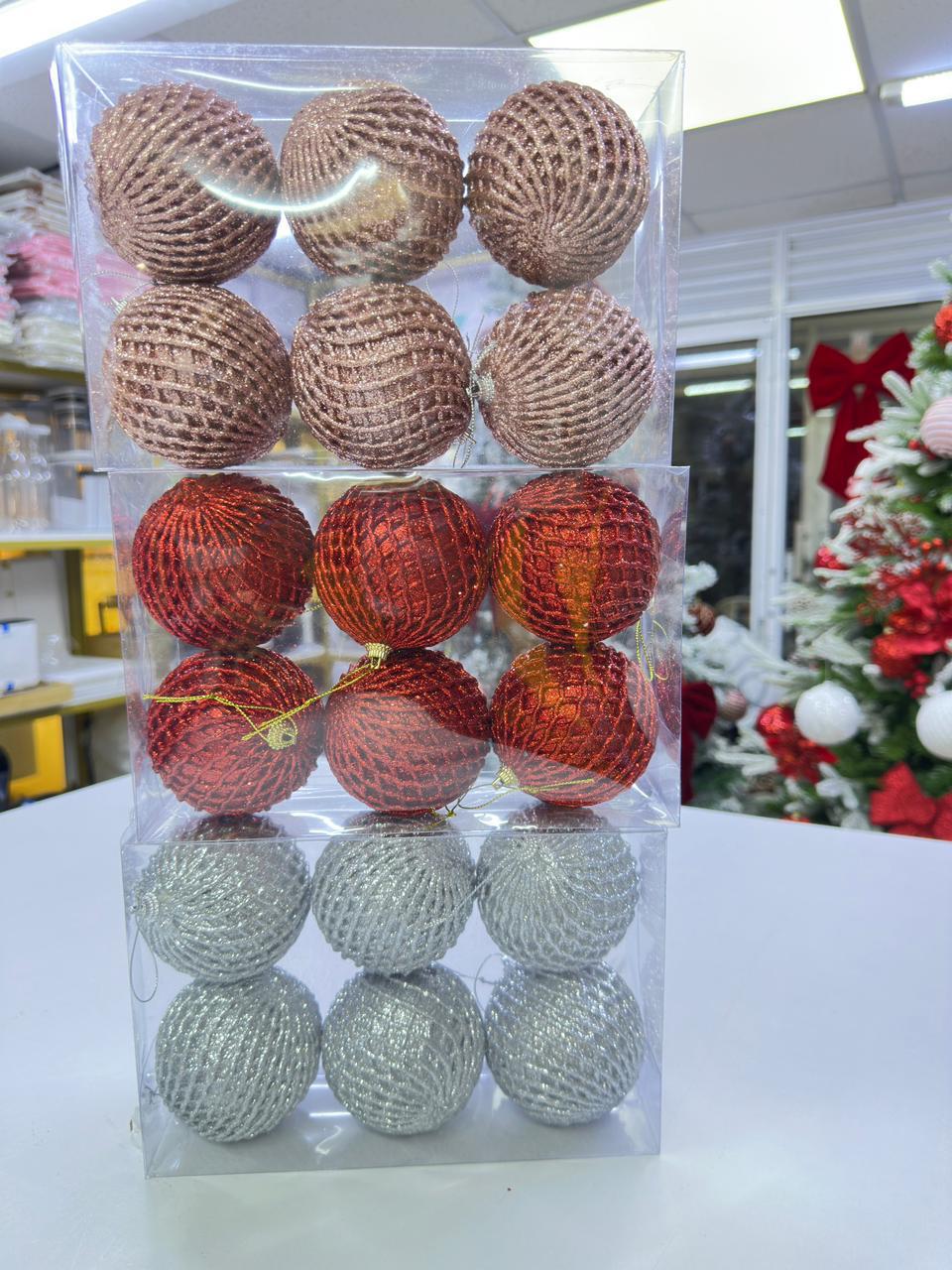 Christmas elegant mesh foam glitter hanging ornaments (6pc)