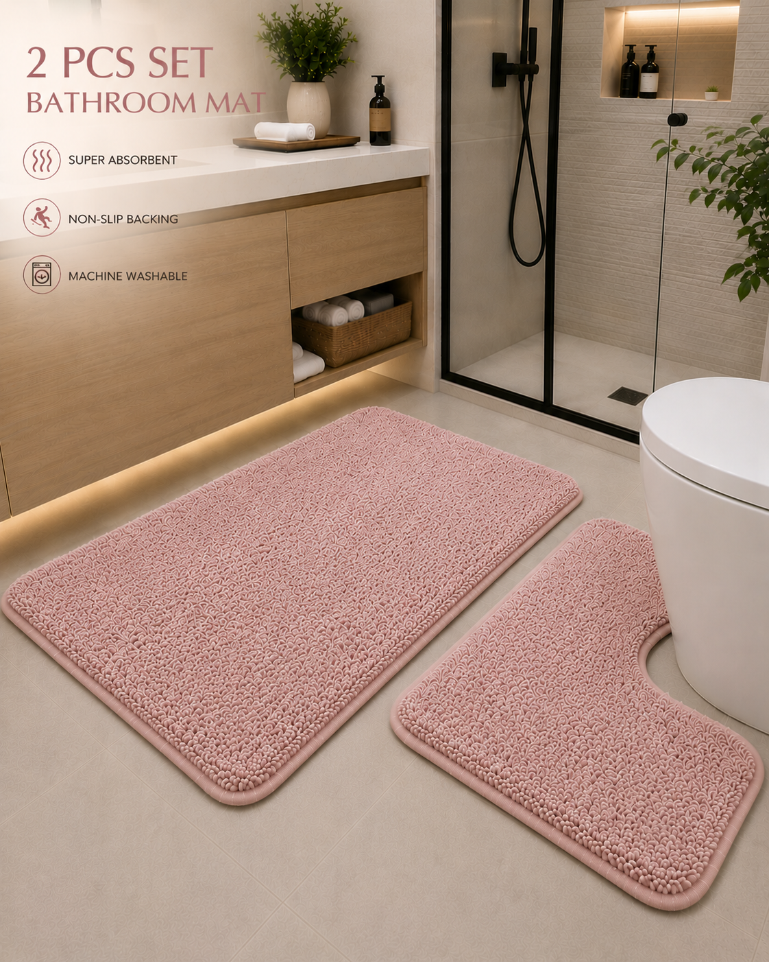 2 pcs Set Bathroom Mat