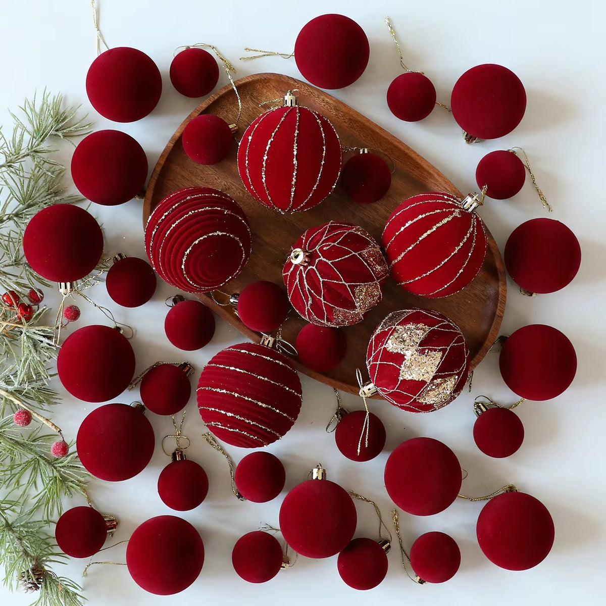 36 pcs Burgundy Velvet Christmas Baubles set