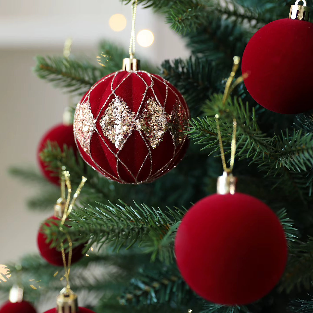 36 pcs Burgundy Velvet Christmas Baubles set