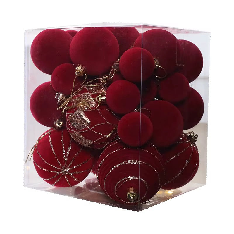 36 pcs Burgundy Velvet Christmas Baubles set