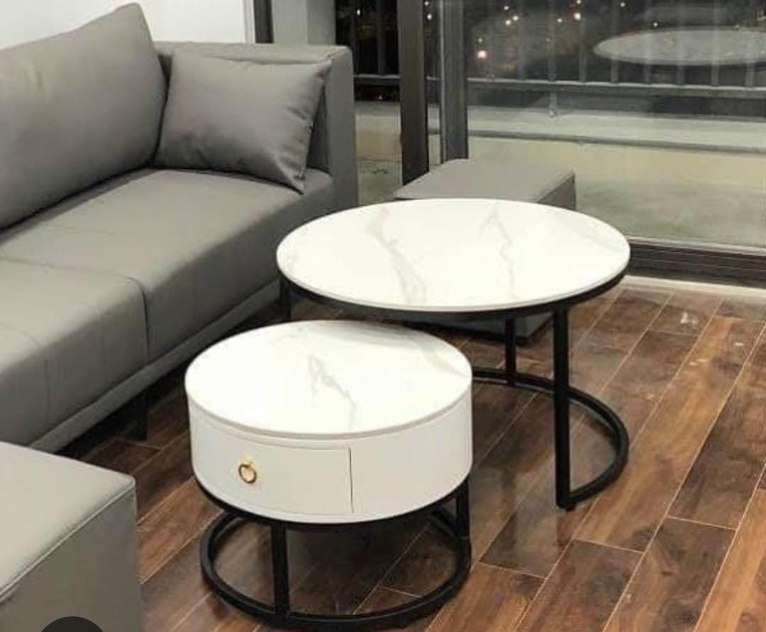 Nesting Table With Drawer and Marble Top