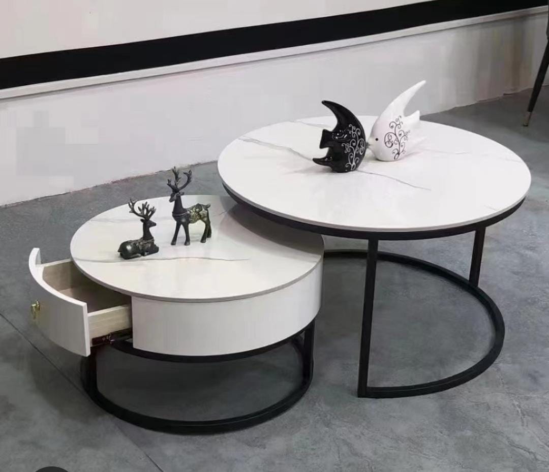 Nesting Table With Drawer and Marble Top