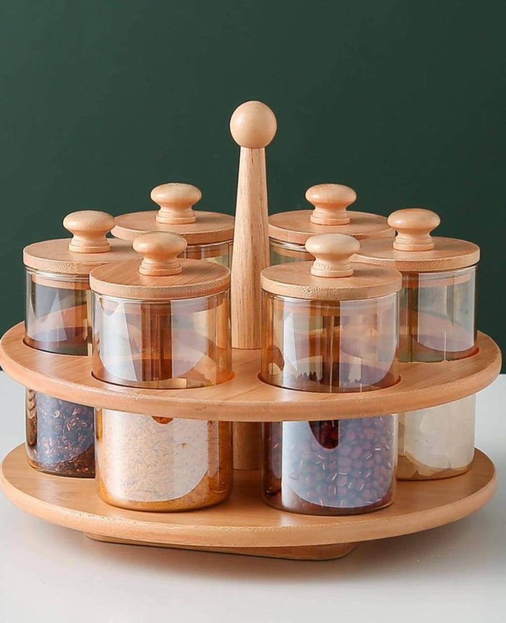 6 in 1 Rotating spice rack  With spoon /Seasoning set with Bamboo stand