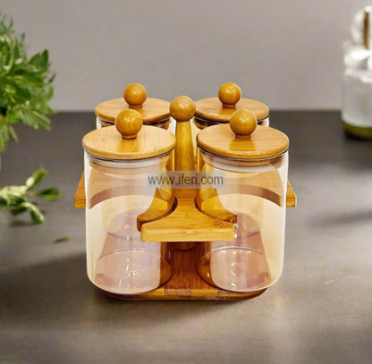 6 in 1 Rotating spice rack  With spoon /Seasoning set with Bamboo stand