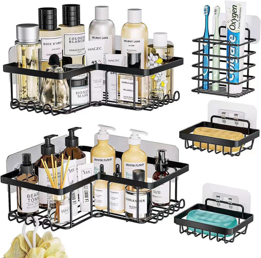 🔅Black 5 PCs Set   Corner Shower caddy shelf/Bathroom organizer🔅