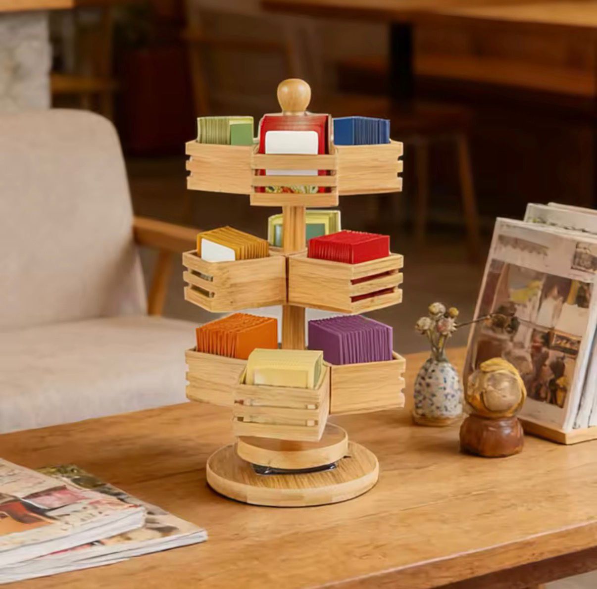 3 Tier Rotating Bamboo Tea Bag Organizer