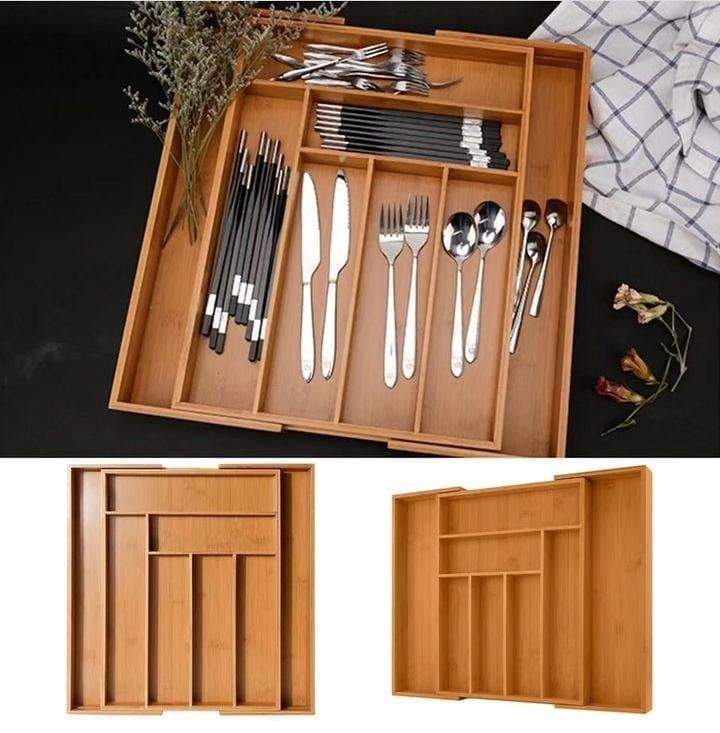 Expandable Bamboo Cutlery Organizer