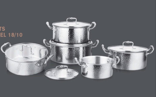 10PCS Stainless Steel Cookware Set with Hammered Patterned Design