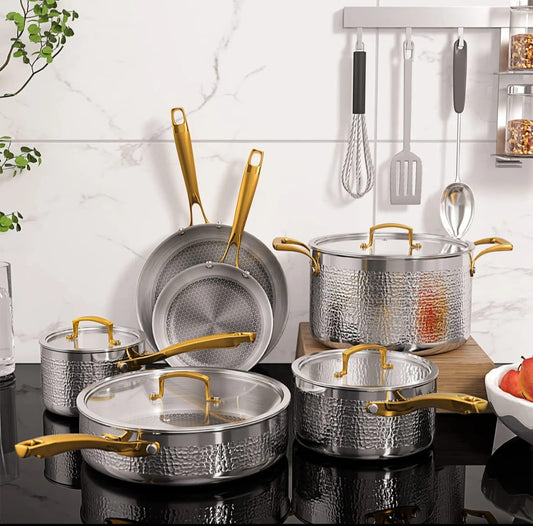 10 PCS Cookware Set with Hammered Patterned Design
