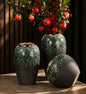 3pcs Dark Green & Gold Accent Vase Set