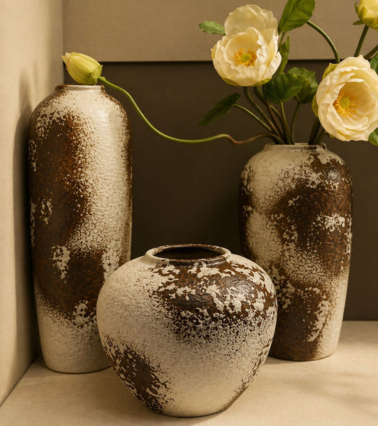 3pcs Rustic Brown Textured Vase Set