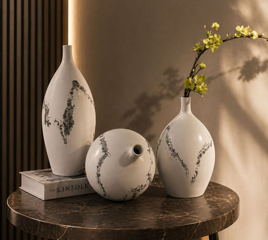 3pcs Small Neck Glossy Wave Vase Set