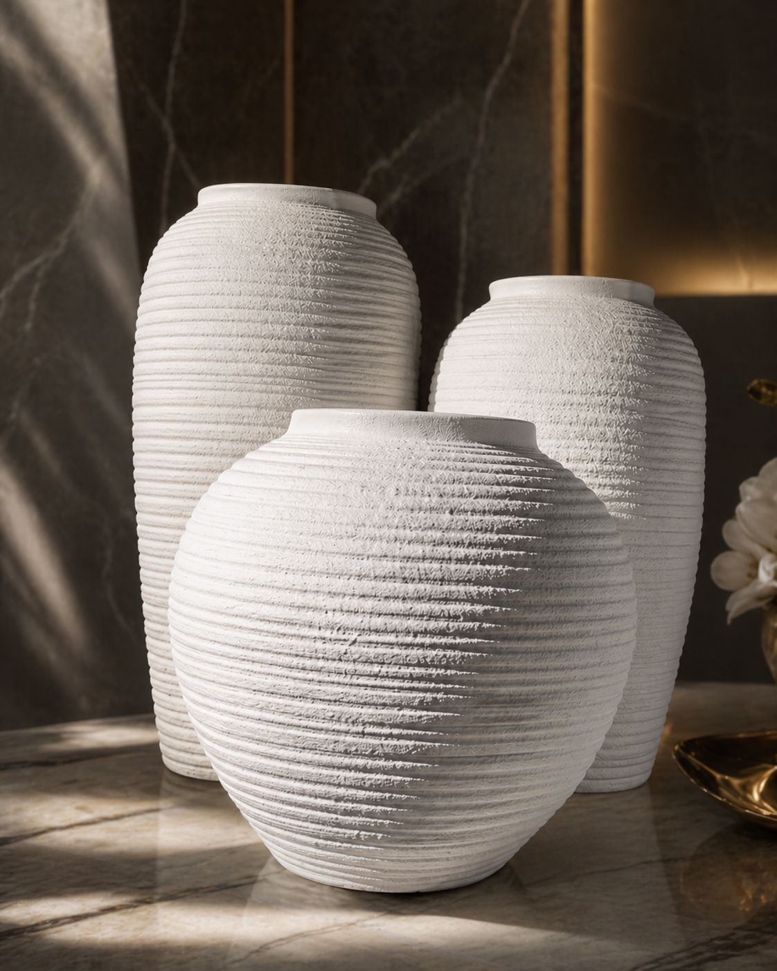3pcs White Spiral Textured Vase Set