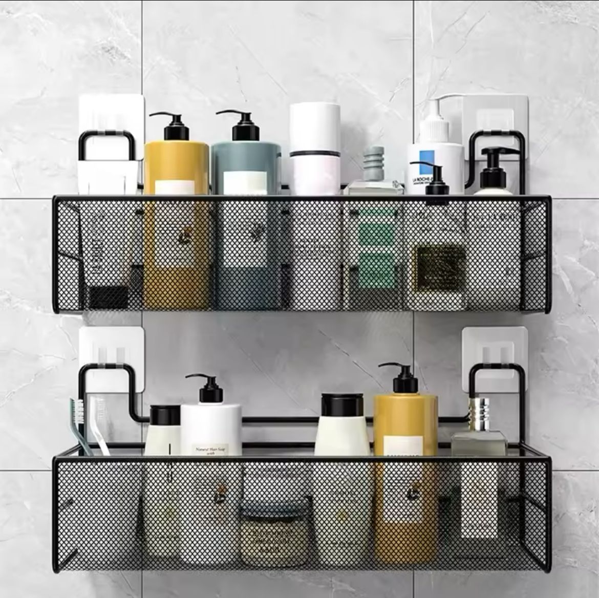 Large Mesh Bathroom Rack with Self Adhesive Stickers