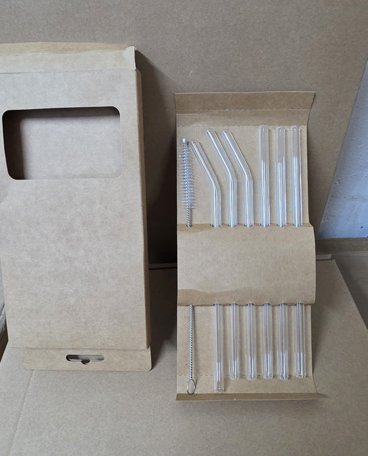 6 Pcs Clear High Borosilicate Glass Straw Set