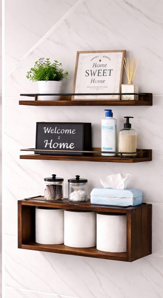 Solid Pine Wood Bathroom Floating Shelves