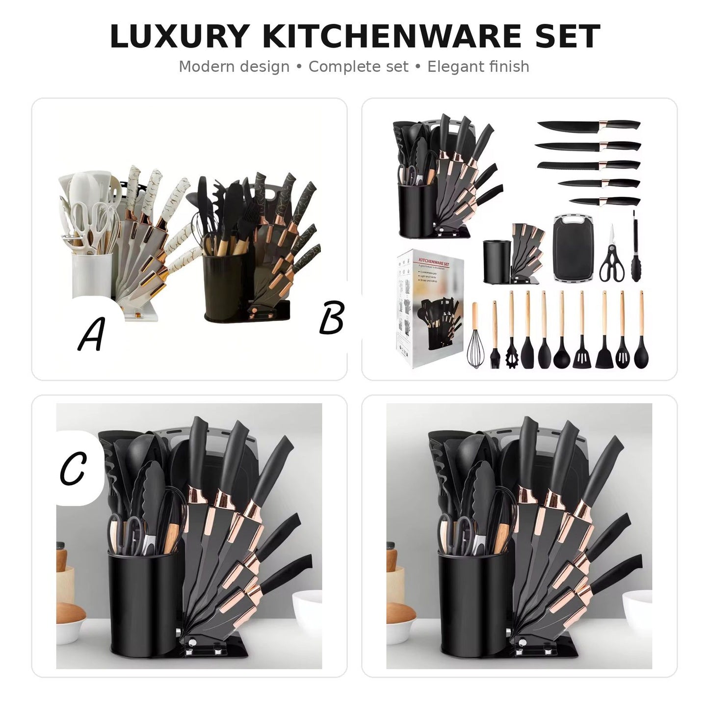 Kitchen Spoon Set with Knives and Chop