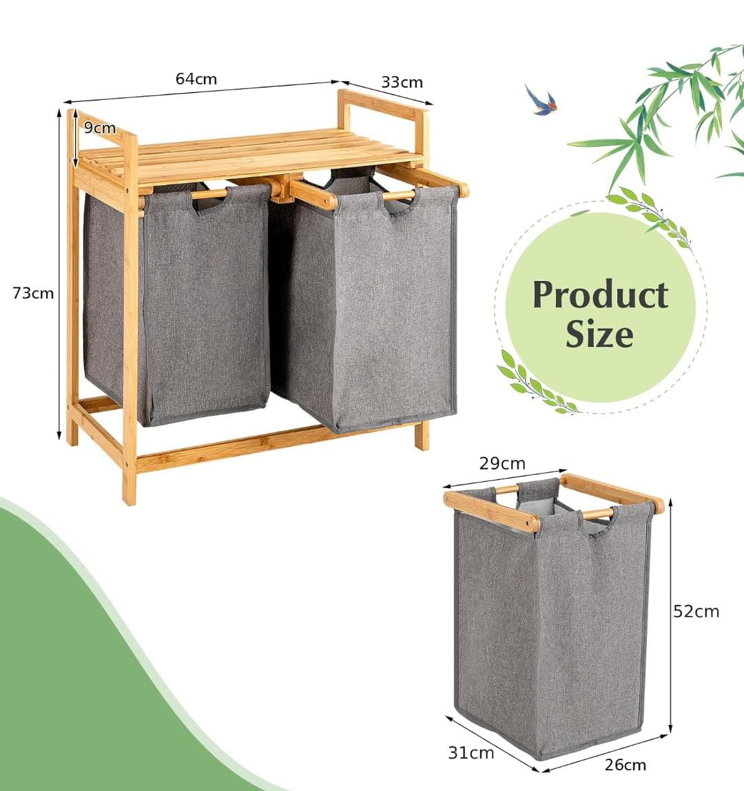 Bamboo Twin Partition Laundry Organizer